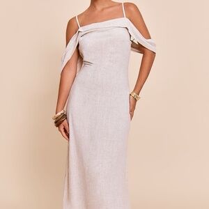 NATURAL TEXTURED STRAPPY DRAPE DETAIL MAXI DRESS